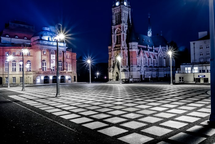 Chemnitz Germany at Night with Street Lights