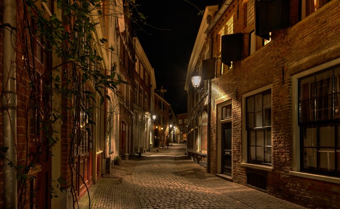 Street at night in Deventer, Netherlands