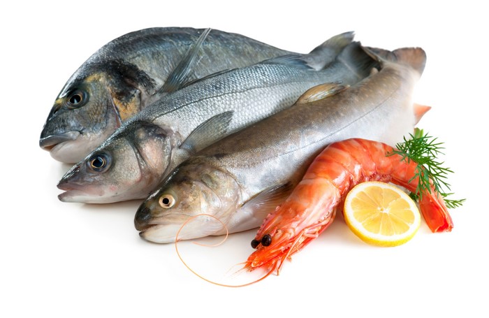 Fresh Seafood with Lemon Slice on White Background 4K