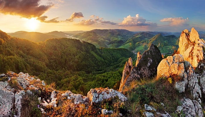 4K Sunrise Over Slovakian Mountain Forests