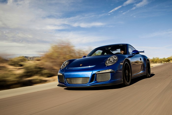 Blue Porsche 911 GT3 in Motion