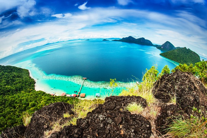 Bohey Dulang Island, Malaysia: Aerial View of Tropical Coastline