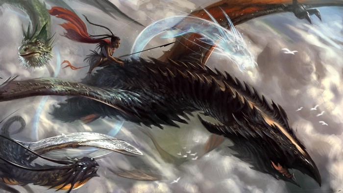 Dragons and Warrior with Spear