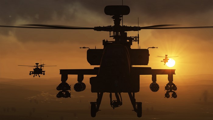 DCS World AH-64 Apache Helicopters at Sunset