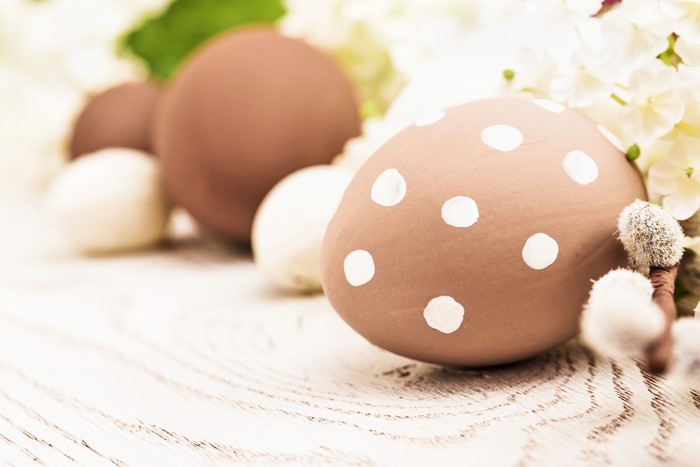 Easter eggs with flowers and pussy willows