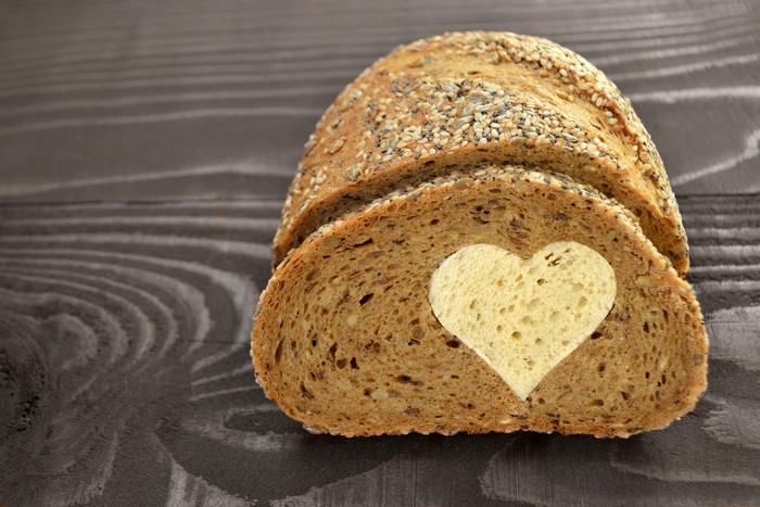 Bread with a heart shape cut out