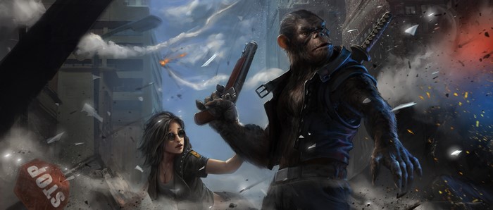 4K Warriors with Pistols and Monkeys