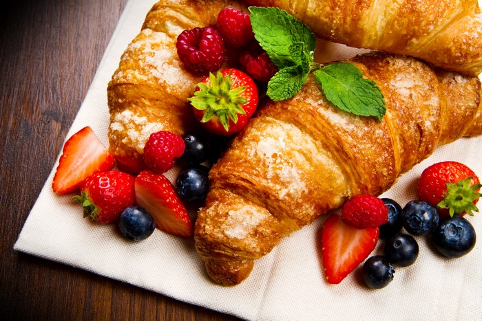 Croissants with fresh berries and mint
