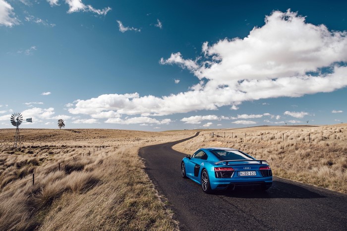 Audi R8 V10 Plus on a country road