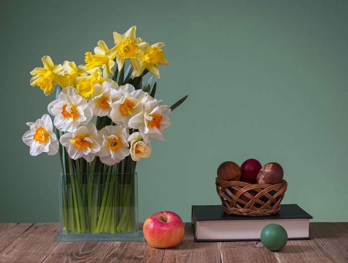 Still-life with Daffodils, Apples, and Easter Eggs