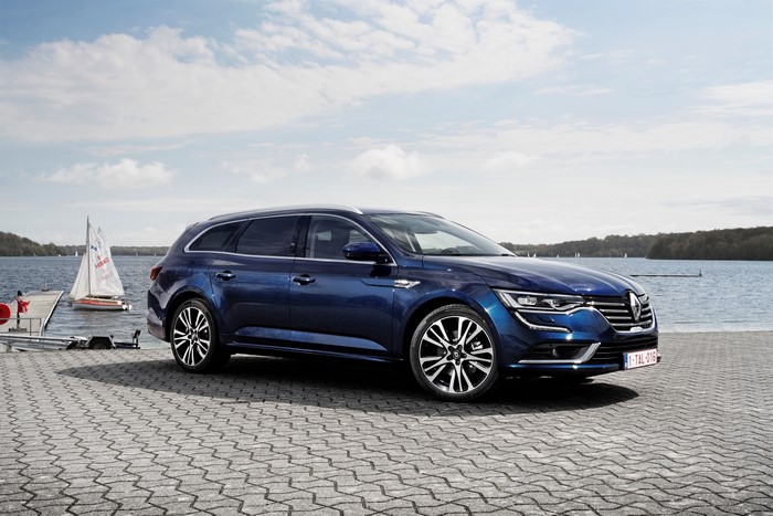 Blue Renault Talisman Estate Car by Lake