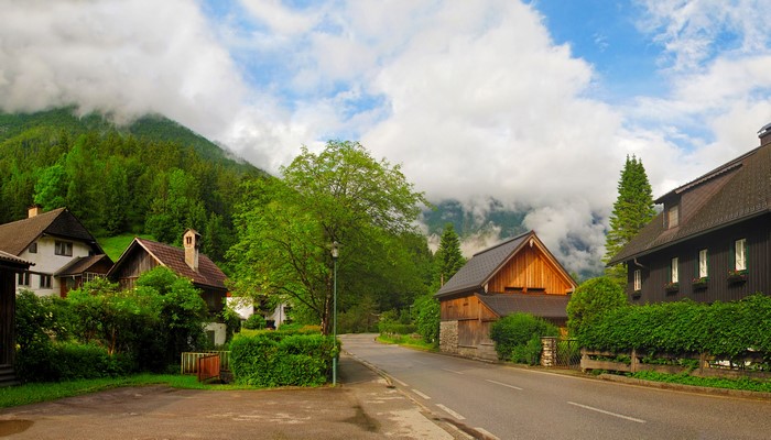 Houses and trees in Obertraun, Austria