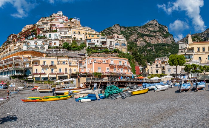 Positano, Italy Coast with Colorful Houses and Boats