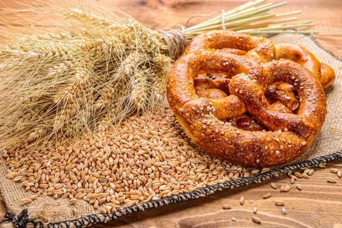 Pretzel and Wheat on Burlap