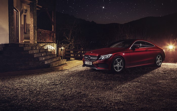 Red Mercedes-Benz C Class Coupe at Night