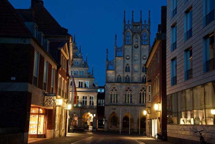 Historical City Hall Muenster, Germany at Night