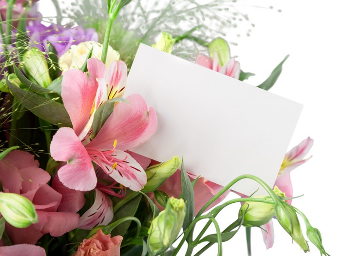 Bouquet with Alstroemeria and Eustoma and blank card