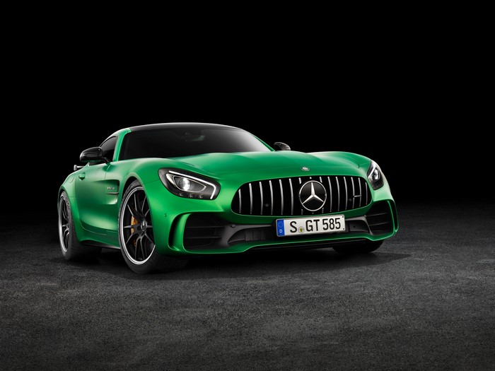 Green Mercedes-Benz AMG GT R with S GT 585 license plate