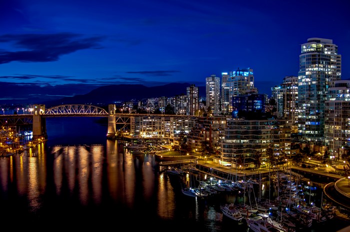 790496 Pitt River Canada Rivers Bridges Sky Vancouver Night