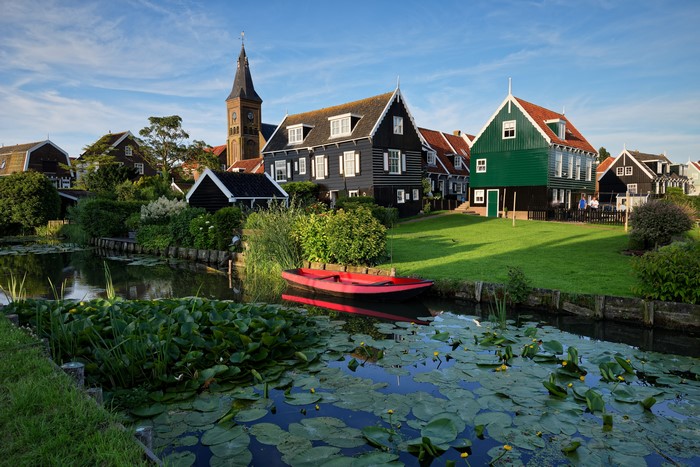 Marken Netherlands Village with Canal and Boat