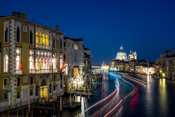 Venice Grand Canal at Night with Light Trails
