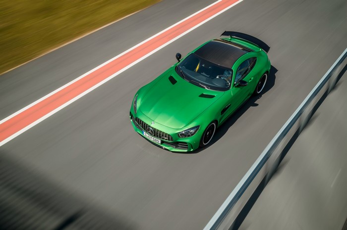 Green 2016 Mercedes-Benz AMG GT R on Race Track