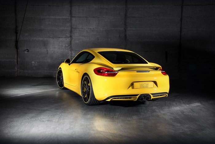 Yellow TechArt Porsche Cayman Back View