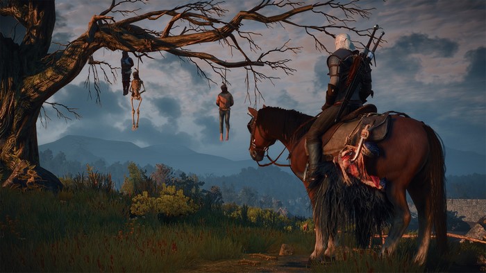 Geralt of Rivia from The Witcher 3: Wild Hunt on horseback