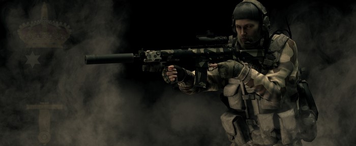 Soldier with Assault Rifle and Headphones
