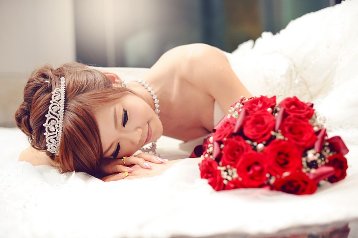 Bride with Red Roses and Tiara