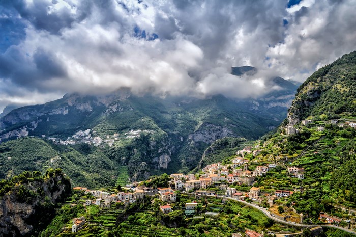Houses on Mountainside in Amalfi, Italy