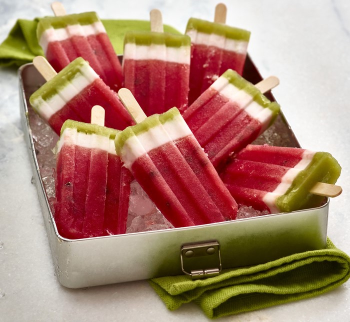 Watermelon, Kiwi, and Cream Popsicles in a Tin