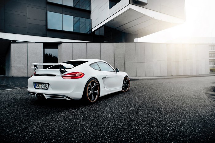 White TechArt Porsche Cayman with Spoiler