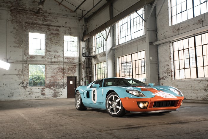 2006 Ford GT Heritage Edition in a warehouse