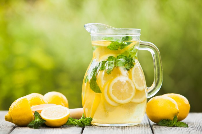 Lemonade in a Jug with Lemons and Mint