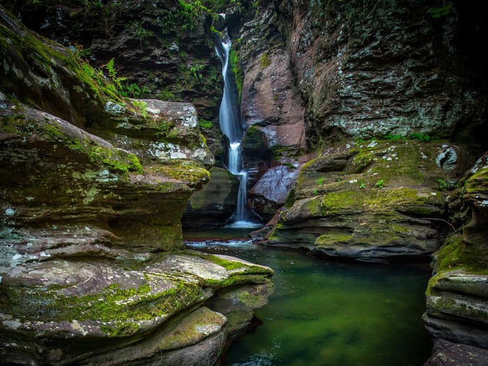 Waterfall in a mossy gorge at Ricketts Glen State Park