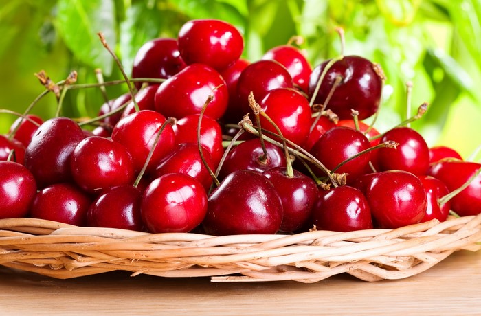 4K Cherries in a Wicker Basket