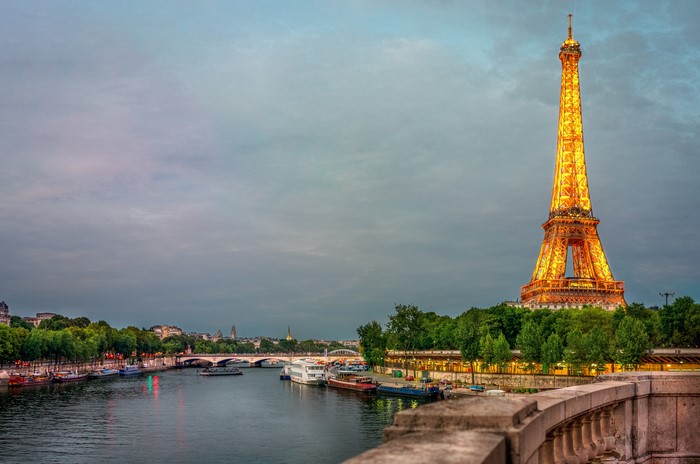 Eiffel Tower and Seine River in Paris, France