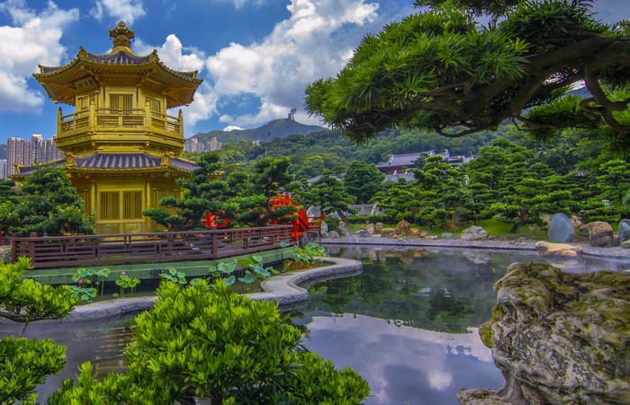 Golden Pavilion and Pond in Hong Kong Park