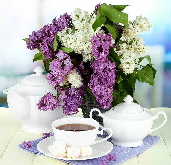 Still-life with Lilac, Tea, and Kettle