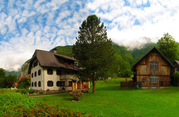 Houses and trees in Obertraun, Austria