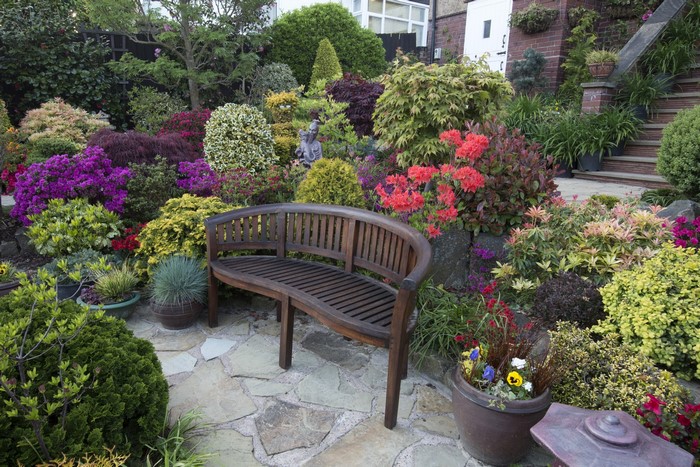Garden with wooden bench in Walsall, England