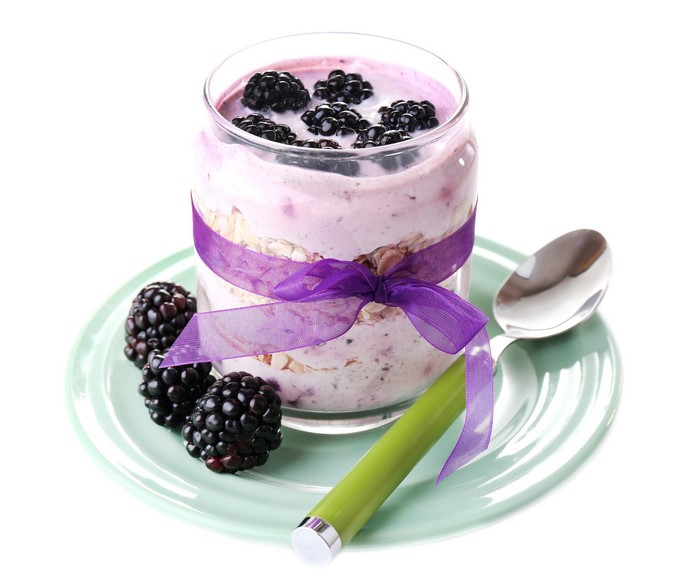 Blackberry Yogurt Parfait with Spoon on Plate