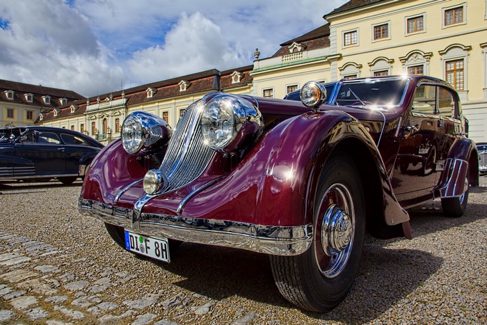 Retro Wine Color Car with Chrome Details