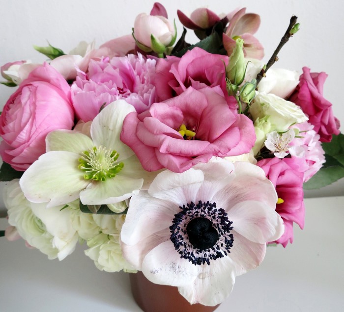 Pink and white flowers in a bouquet