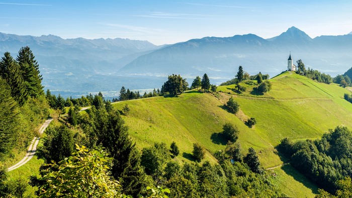 4K Scenery of Jelovica Plateau, Slovenia with Mountains