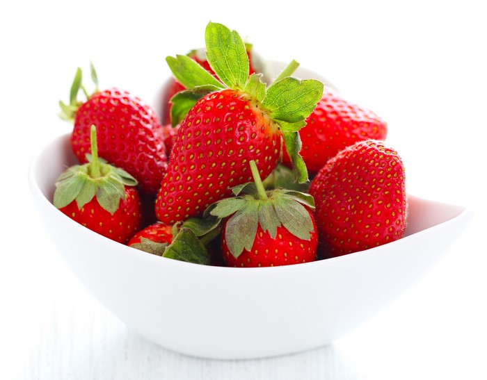Strawberries in a white bowl