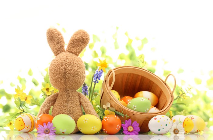 Easter Bunny with Decorated Eggs and Basket