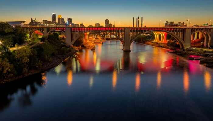 Minneapolis Minnesota USA Bridges and River at Sunset