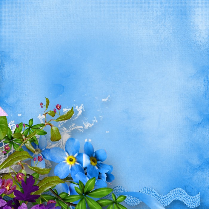 Forget-me-nots and purple flowers on a blue background
